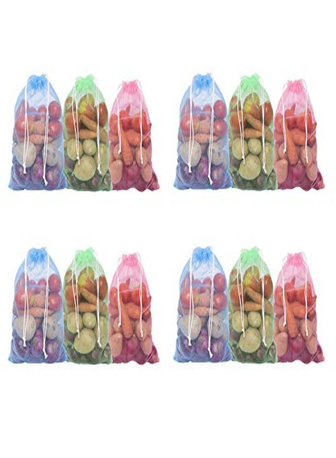Homestrap Set of 12 Drawstring Mesh Reusable Fridge Storage Bag For Fruits & Vegetables (9 X 13 Inches),Multicolor - Image 1